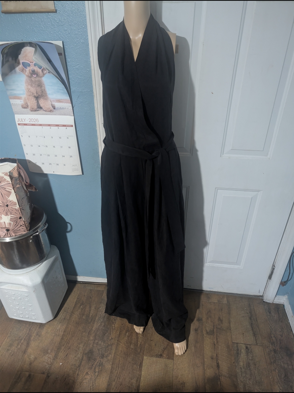 Robert Rodríguez Black Sleeveless Halter Jumpsuit with Waist Tie